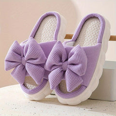 Women's Bowknot Decor Slippers Open Toe Slip On Shoes
