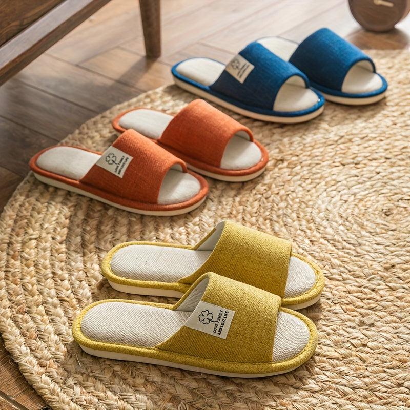 Women's Linen Slippers Soft Sole Slip On Shoes Comfortable Bedroom Shoes