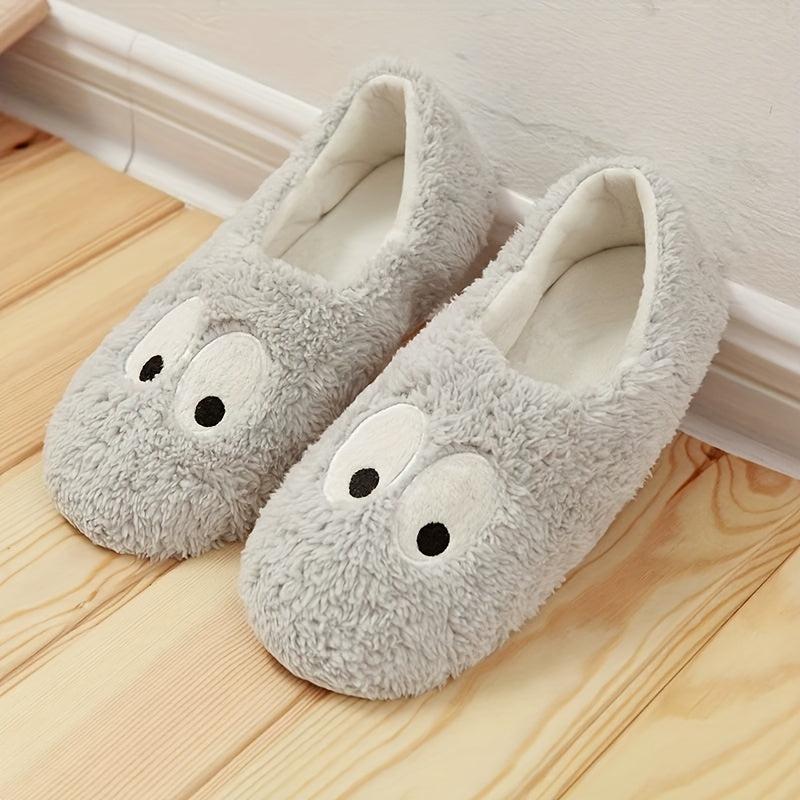 Women's Eyes Plush Slippers Warm Fuzzy Flat Indoor Bedroom Shoes