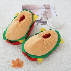 Funny Cartoon Hamburger Novelty Slippers Warm & Cozy Slip On Fuzzy Shoes