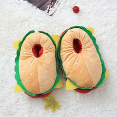 Funny Cartoon Hamburger Novelty Slippers Warm & Cozy Slip On Fuzzy Shoes