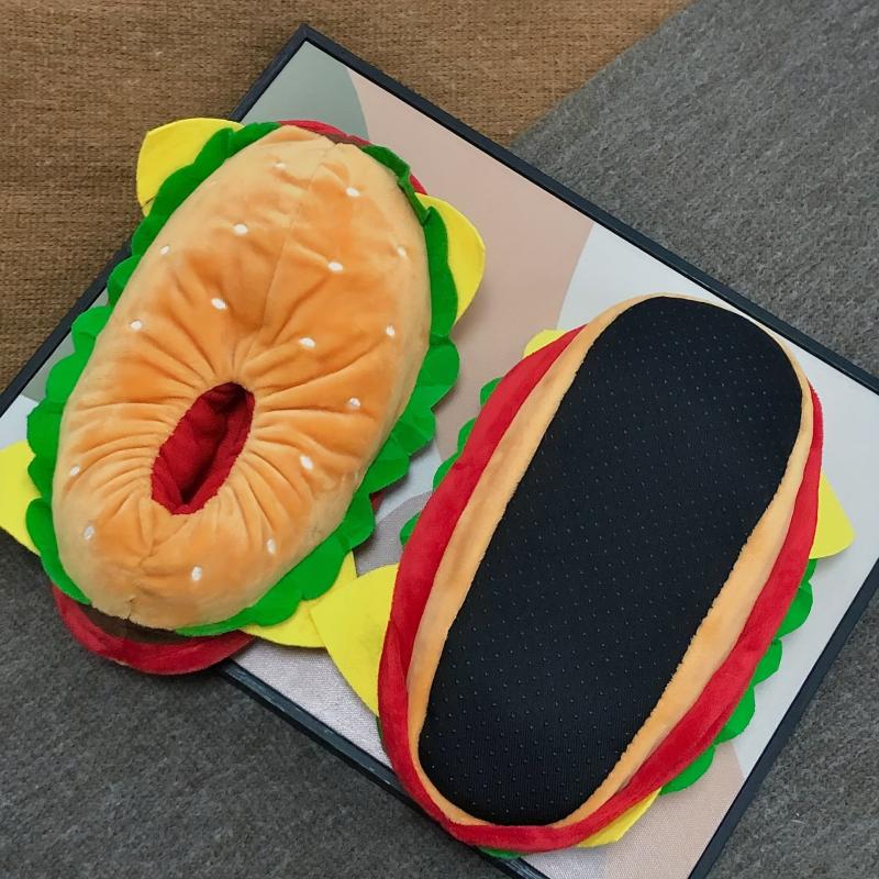 Funny Cartoon Hamburger Novelty Slippers Warm & Cozy Slip On Fuzzy Shoes