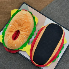 Funny Cartoon Hamburger Novelty Slippers Warm & Cozy Slip On Fuzzy Shoes