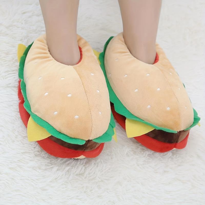 Funny Cartoon Hamburger Novelty Slippers Warm & Cozy Slip On Fuzzy Shoes