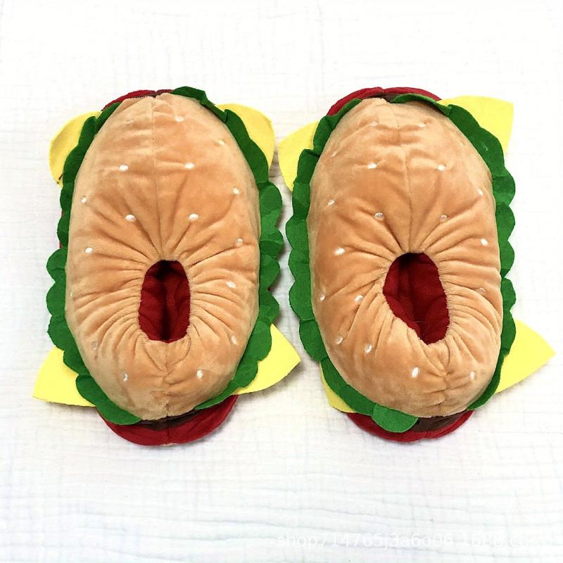 Funny Cartoon Hamburger Novelty Slippers Warm & Cozy Slip On Fuzzy Shoes
