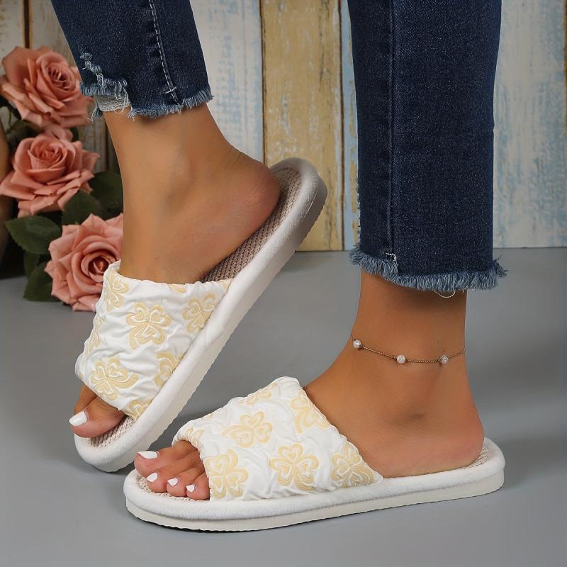 Floral Pattern Flat Slippers Soft Sole Slip On Shoes