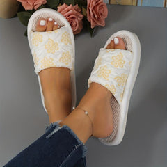 Floral Pattern Flat Slippers Soft Sole Slip On Shoes