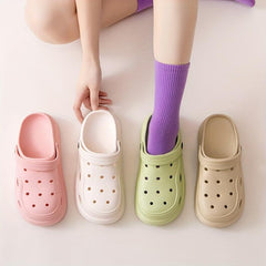 Women's Platform Clogs Solid Hollow Out Slide Shoes Outdoor Sandals