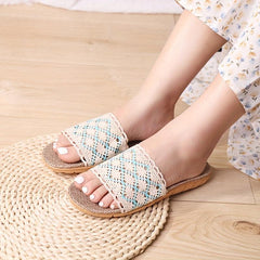 Women's Crochet Linen Slides Geometric Pattern Hollow Out Band Shoes