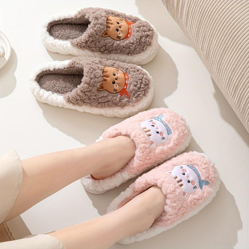 Women's Cat Pattern Slippers Plush Lined Indoor Shoes