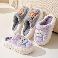 Women's Cat Pattern Slippers Plush Lined Indoor Shoes