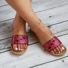 Colorful Knit Slides Open Toe Soft Beach Shoes