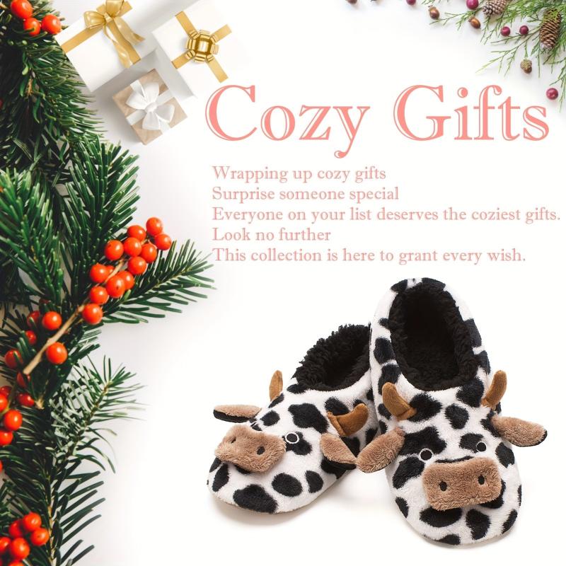 Cow Print Slippers Plush Lined Slip On Shoes Lightweight Indoor Home Slippers