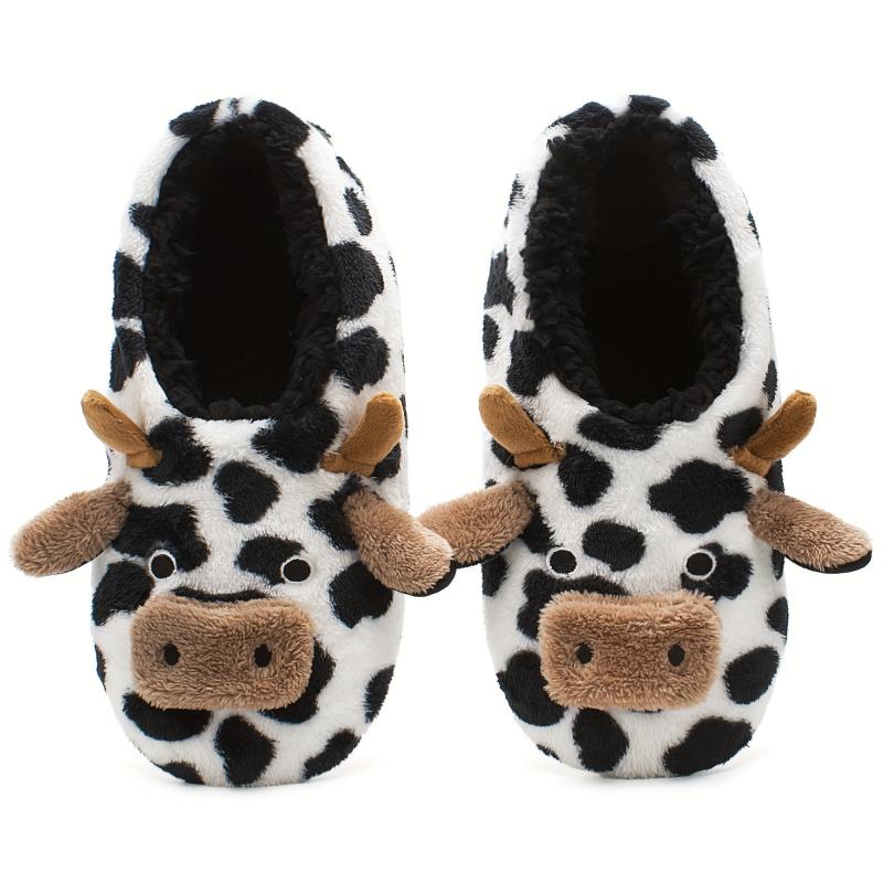 Cow Print Slippers Plush Lined Slip On Shoes Lightweight Indoor Home Slippers