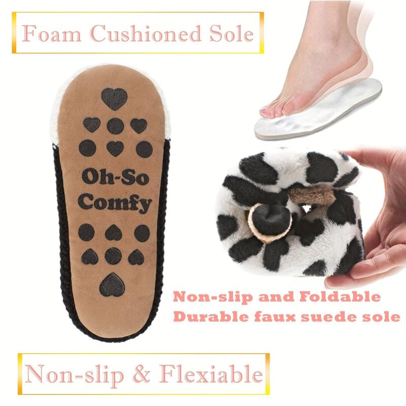 Cow Print Slippers Plush Lined Slip On Shoes Lightweight Indoor Home Slippers