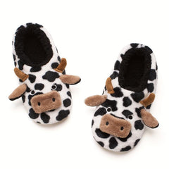 Cow Print Slippers Plush Lined Slip On Shoes Lightweight Indoor Home Slippers