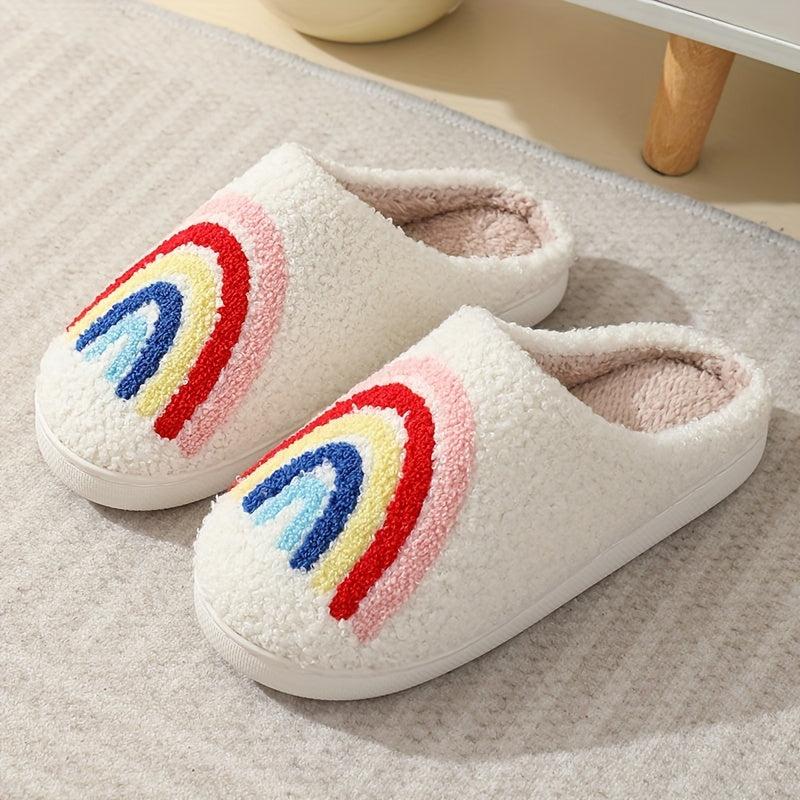 Mushroom Pattern Plush Indoor Slippers Warm Slip On Flat Shoes