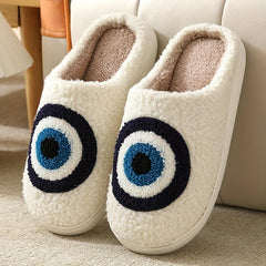 Mushroom Pattern Plush Indoor Slippers Warm Slip On Flat Shoes