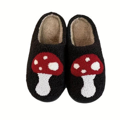 Mushroom Pattern Plush Indoor Slippers Warm Slip On Flat Shoes