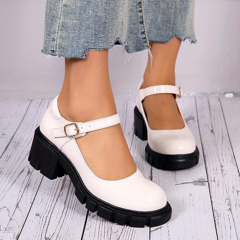 Women's Chunky Heel Mary Jane Patent Leather Shoes