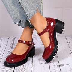 Women's Chunky Heel Mary Jane Patent Leather Shoes