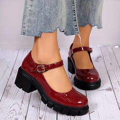 Women's Chunky Heel Mary Jane Patent Leather Shoes