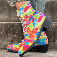 Women's Chunky Heel Lace-Up Canvas Ankle Boots