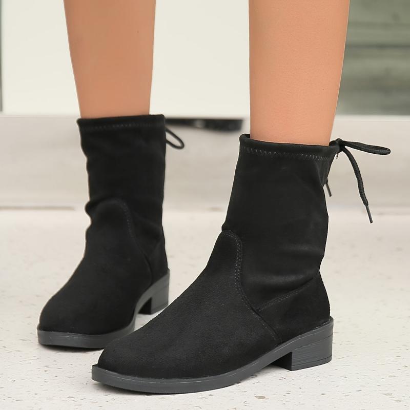 Women's Block Heel Ankle Boots Pointed Toe Lace Up Booties