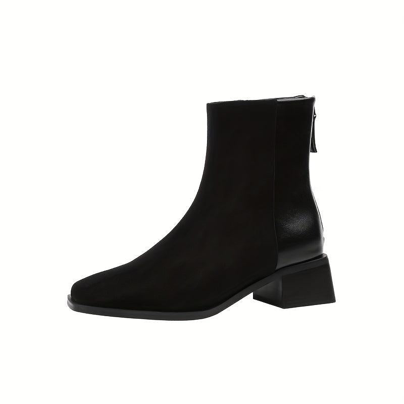 Solid Chunky Heel Short Boots Back Zipper Ankle Boots Women's Boots