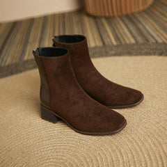 Solid Chunky Heel Short Boots Back Zipper Ankle Boots Women's Boots
