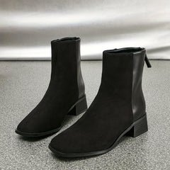 Solid Chunky Heel Short Boots Back Zipper Ankle Boots Women's Boots