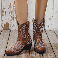 Embroidered Chunky Heel Western Cowboy Boots