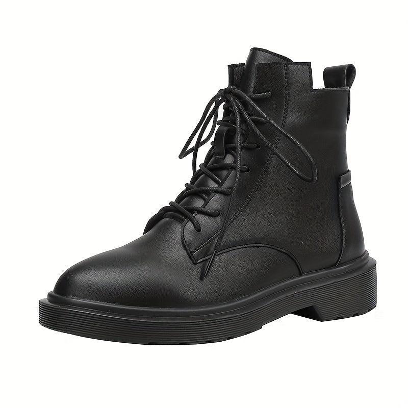 Women's Solid Combat Boots Lace Up Zipper British Style Boots