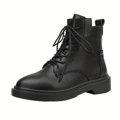 Women's Solid Combat Boots Lace Up Zipper British Style Boots