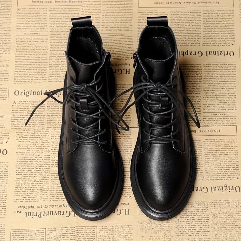 Women's Solid Combat Boots Lace Up Zipper British Style Boots