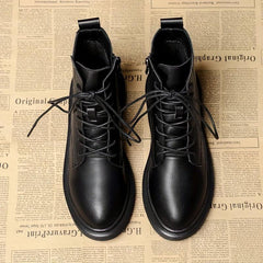 Women's Solid Combat Boots Lace Up Zipper British Style Boots