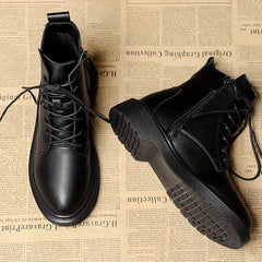 Women's Solid Combat Boots Lace Up Zipper British Style Boots