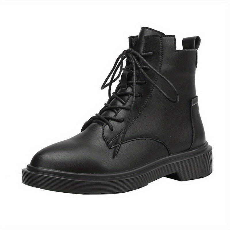 Women's Solid Combat Boots Lace Up Zipper British Style Boots