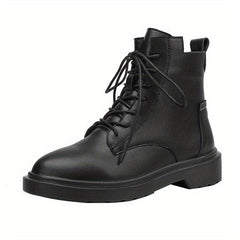 Women's Solid Combat Boots Lace Up Zipper British Style Boots