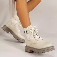 Women's Velvet Combat Boots Lace Up Round Toe High Platform