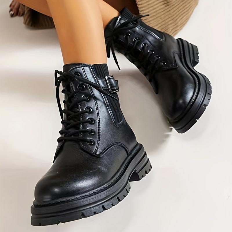 Women's Velvet Combat Boots Lace Up Round Toe High Platform