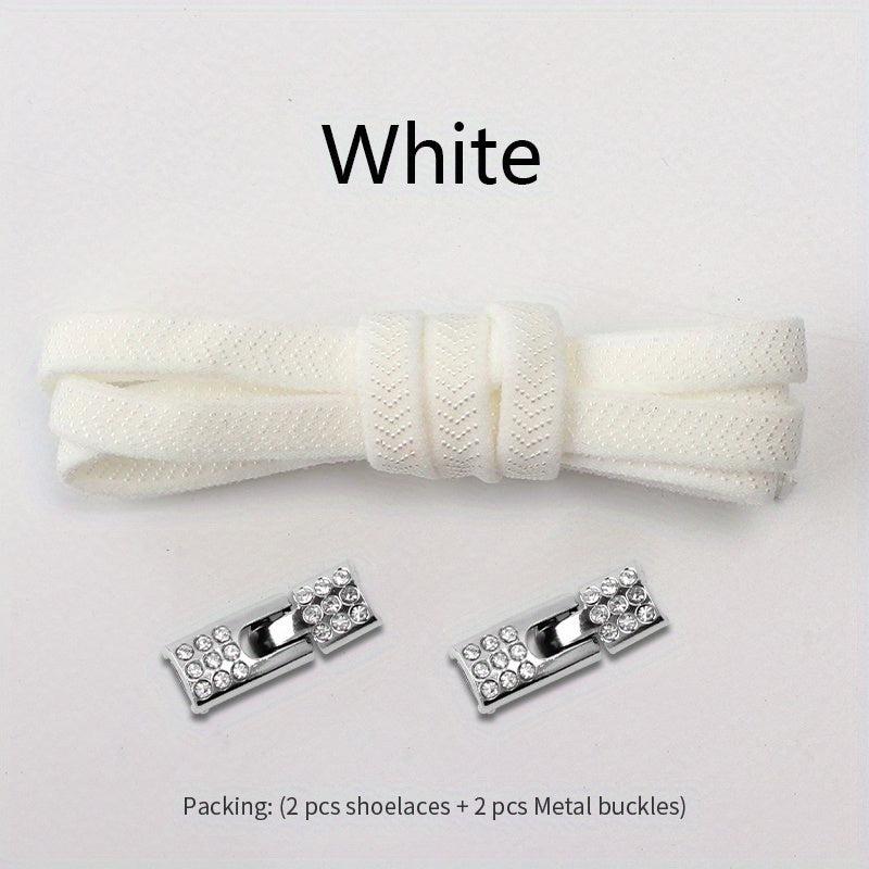 Flat Elastic Shoelaces & Metal Buckles for Sneakers Shoes