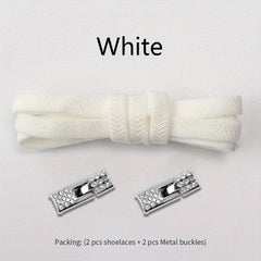 Flat Elastic Shoelaces & Metal Buckles for Sneakers Shoes