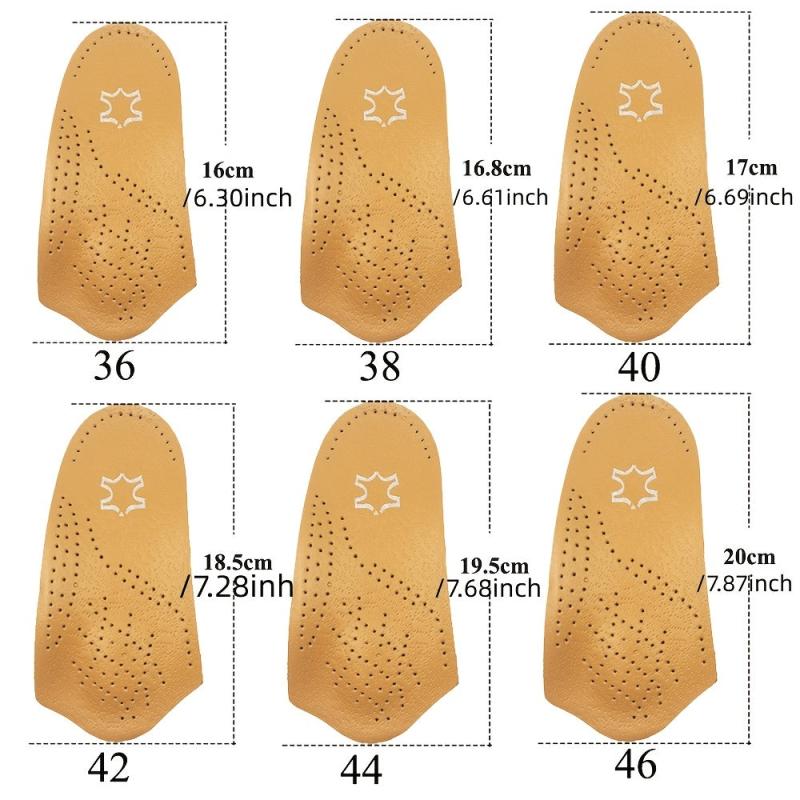 1pair Leather Arch Half Cushion Flat Foot Insoles for Men and Women
