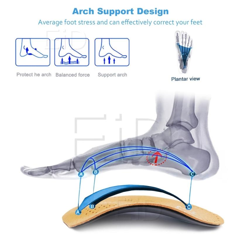 1pair Leather Arch Half Cushion Flat Foot Insoles for Men and Women