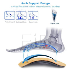 1pair Leather Arch Half Cushion Flat Foot Insoles for Men and Women