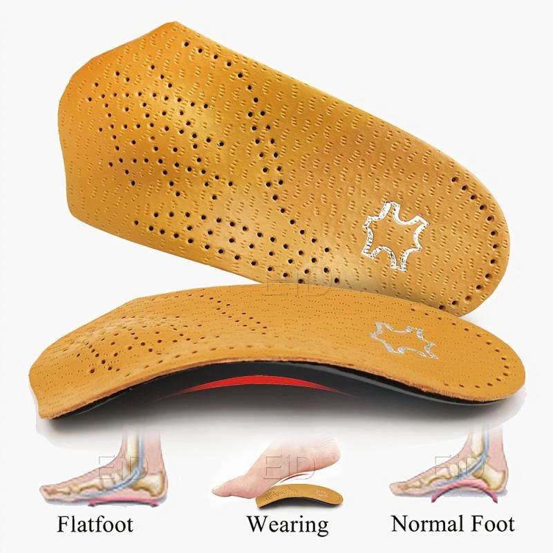 1pair Leather Arch Half Cushion Flat Foot Insoles for Men and Women