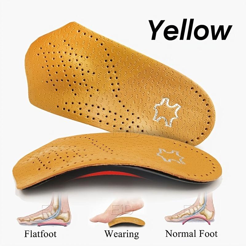 1pair Leather Arch Half Cushion Flat Foot Insoles for Men and Women