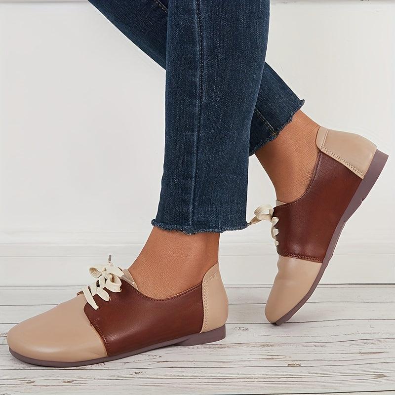 Women's Colorblock Lace Up Flat Shoes Round Toe Casual Loafers