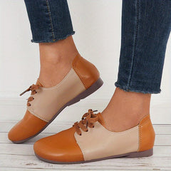 Women's Colorblock Lace Up Flat Shoes Round Toe Casual Loafers
